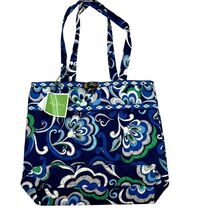 Vera Bradley Mediterranean Blue Quilted Tote With Floral Pattern NWT - $28.80