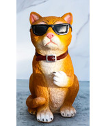 No Pussies Here! Tabby Cat With Shades Flipping The Bird Middle Finger Figurine - $22.95