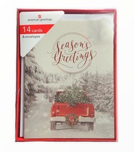 Red Farm Truck Christmas Tree Cards Boxed 14 Cards Envelopes American Greetings - £21.51 GBP
