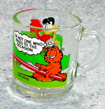 GARFIELD Coffee Mug 1980 McDonalds Glass Cartoon Jim Davis Rise To Occas... - $14.82
