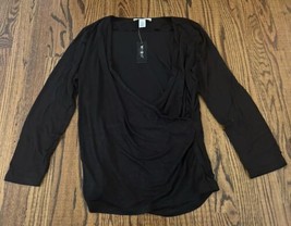 NEW WHBM Outlet 3/4 Sleeve Faux Wrap Tee Size Medium Black NWT - £22.97 GBP