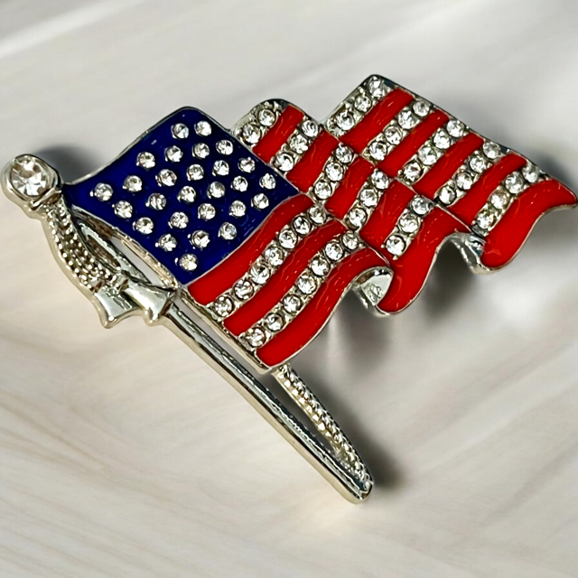 Sparkling USA Flag - Pin Patriotic Rhinestone Brooch Pin - Perfect for 4th of Ju