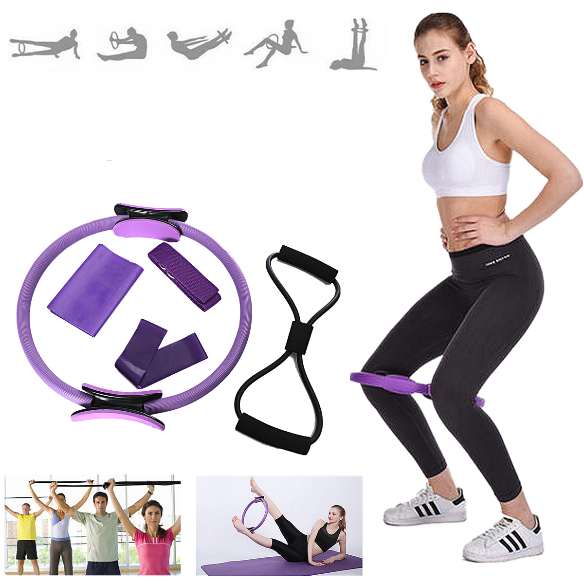 5 Pcs Mix Resistance Bands Pilates Ring Elastic Band Fitness Yoga Exercise Tools - £19.07 GBP