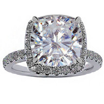  4.69CT VS-F Cushion / Round Diamond Halo Engagement Ring 18K W Gold - £3,095.31 GBP