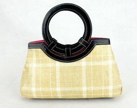 Victoria&#39;s Secret Woven Straw Handbag, Faux Leather Handles, Beige Plaid... - $24.45