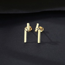 S925 Silver Simple Long Streamlined Earrings Plated 14K Gold Earrings - £11.77 GBP