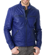 Mens Leather Jacket Stylish SlimFit Genuine Lambskin Motorcycle Bomber B... - $117.50