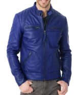 Mens Leather Jacket Stylish SlimFit Genuine Lambskin Motorcycle Bomber B... - $117.50