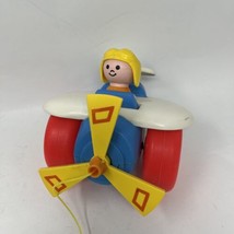 Vintage Fisher Price Airplane Plane Pull Toy Pilot #171 Little People 1980 - $12.17