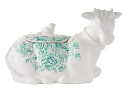 Pioneer Woman Agatha Stoneware Cow Cookie Jar Food Storage Green Gift NEW - $68.97
