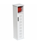 White Free Standing Toilet Paper Holder Cabinet with Adjustable Shelf -S... - $89.99