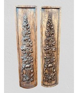 Vintage Hand-Carved Wooden Floral Wall Panels Set Of 2 Decorative Home A... - $346.49