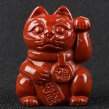 2&quot; Red Jasper Crystal Lucky Cat Statue Hand Carved Feng Shui Maneki N - $60.99