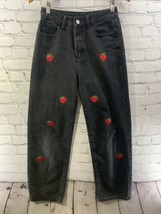 Shein Jeans Womens Sz S Black Strawberry Print High Waisted - £13.93 GBP