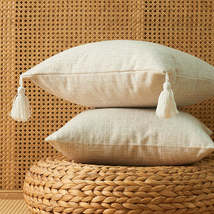 Japanese Solid Color Cotton And Linen Tassel Pillowcase Home Simple Art Style Sq - £8.08 GBP+