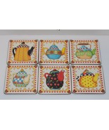Mary Engelbreit Teapot Coasters Set of 6 Decorative Cork-Backed Drink Co... - $20.53 CAD