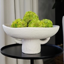 Luxurious White Textured Ceramic Bowl And Greenery Set,12.5X10.5, Kitchen Decor - £130.67 GBP