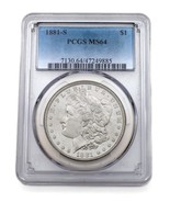 1881-S $1 Silver Morgan Dollar Graded by PCGS as MS-64! Nice Finish! - $306.23 CAD