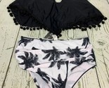 High Waisted Bikini Swimsuit for Women Flounce Pom Pom Trim Bathing XL - £22.41 GBP