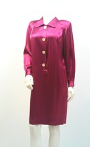 Vintage 80s/90s Magenta Fuschia Satin Pleated Fancy Oversized Shirt Dress - $78.99