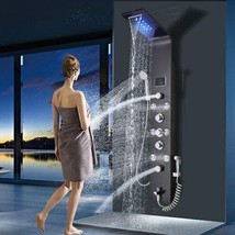 Alenart Rainfall Waterfall Shower Head, Hydroelectricity Display With, Black. - £191.04 GBP