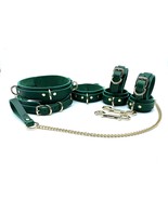 7 Piece Leather Emerald Green &quot;Mona&quot; BDSM Set, Bondage, Cuffs, Collar an... - £294.84 GBP