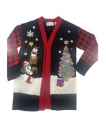 Merry &amp; Bright Christmas Sweater Womens Medium Black Cardigan Holiday Se... - $21.23