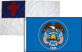 K&#39;s Novelties 3x5 Christian Christ &amp; State Utah 2 Pack Flag Wholesale Combo 3&#39;x5 - £7.92 GBP