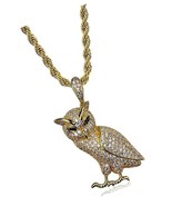 Iced Out Animal Owl Pendant Necklace Micro Pave Bling Cubic - £70.27 GBP