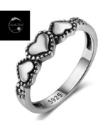 Genuine Sterling Silver 925 Solid Triple Beaded Love Heart Band Ring Siz... - £16.97 GBP
