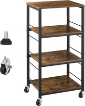 Bathroom Office Industrial Brown 4-Tier Farmhouse Serving Cart Stand With Wood - £44.70 GBP