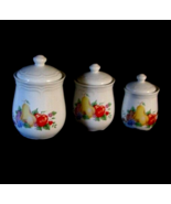 Vintage Kitchen Canisters White With Fruit Pattern &amp; Lids - £23.34 GBP
