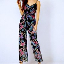 Guess Elana Black Floral Wide Leg Halter Jumpsuit - Size 6 - £57.40 GBP