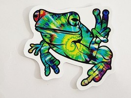 Tie-Die Frog Sitting with Peace Sign Sticker Decal Beautiful Color Embellishment - £1.84 GBP