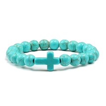 8MM Prayer Beads Natural Stone Green Blue Beaded Bracelets for Women Jesus Cross - £11.27 GBP