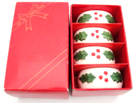 Christmas Holly Porcelain Napkin Rings Set of 4  with Box - £5.14 GBP