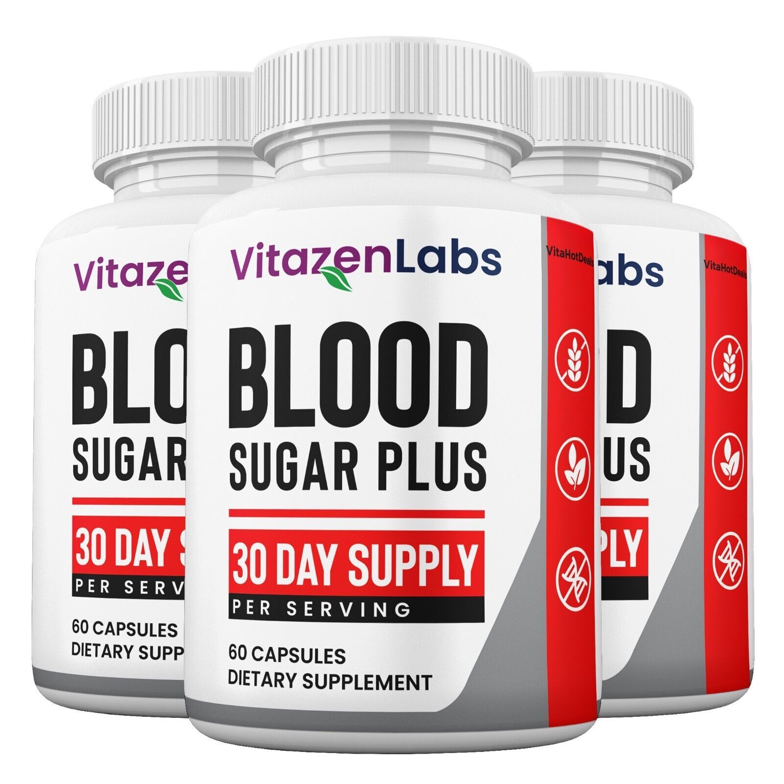 3 Pack VitazenLabs Blood Sugar Plus Capsules Official Maxi Strength