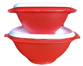 Tupperware Servalier Lot of 2 Bowls 3 &amp; 5 Cup Red Sheer Touch Seal White New - £31.34 GBP
