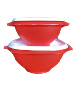 Tupperware Servalier Lot of 2 Bowls 3 &amp; 5 Cup Red Sheer Touch Seal White... - $54.63 CAD
