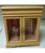 Large Wood and Glass Jewelry Box Light Wood Glass Front Doors - £62.98 GBP