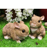 Set Of 2 Whimsical Cute Baby Bunny Rabbits Pet Pal Fairy Garden Figurines - $47.64 CAD