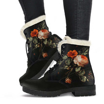 Faux Fur Combat Boots - Distressed Vintage Flower Art | Boho Shoes, Cust... - $79.95