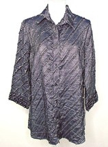 Womens Vintage Denim Like Fringe Button Down Front Back Blouse Shirt Boho Chic L - £13.08 GBP