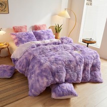 Ombre Marble Print Shaggy Furry Comforter Cover (Queen, Tie Dye Lavender) - £63.14 GBP