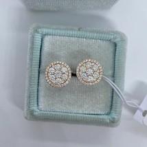 1Ct Round Cut Natural Moissanite Cluster Halo Stud Earrings 14K Rose Gold Plated - £134.45 GBP
