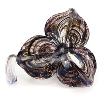 Art Glass Black Blue Purple Flower Swirl Spiral Stem Hand Blown 6&quot; Vintage - £22.89 GBP