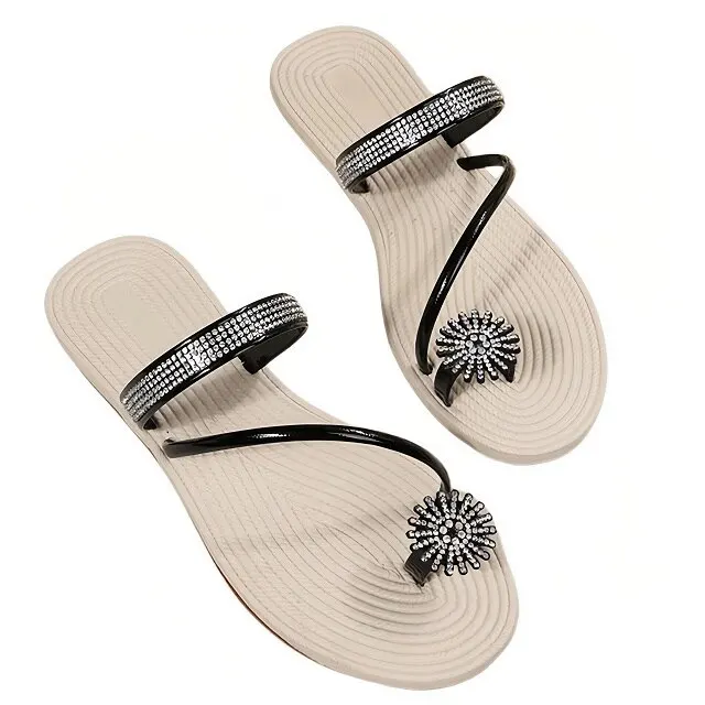 Flat Sandals for Women Dressy  Sparkly Rhinestone Slide Beach Shoes Women&#39;s Dres - £40.29 GBP