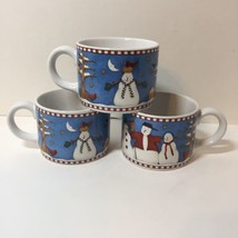 3 Mugs Sakura Stoneware Debbie Mumm Snowman Christmas 2.5&quot; tall - £10.11 GBP