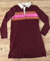 Lands End Girls Medium (10-12) Long Sleeve Rugby Shirt Dress Burgundy Red Stripe - $29.00