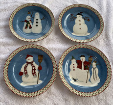 Vintage 1998 Sakura Debbie Mumm SNOWMAN 8&quot; Salad Dessert Plates (4) Chri... - £15.94 GBP